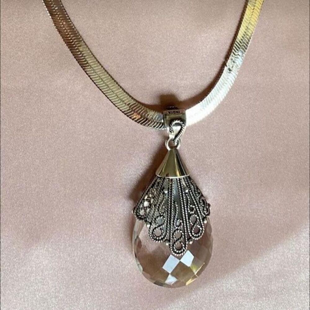 Sterling Silver White Topaz Pendant & Necklace by Designer Doug Paulus Jewelry‎